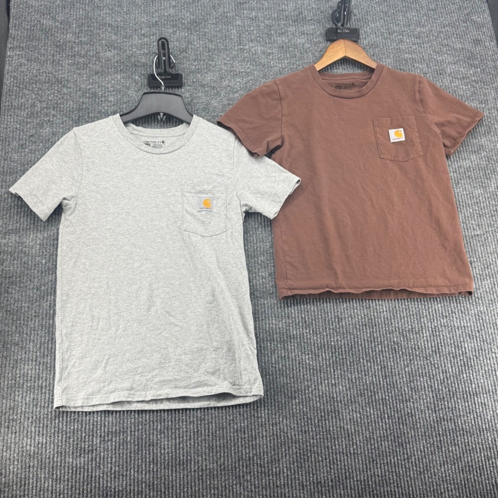 Carhartt Pocket T-Shirt Kids Size Medium 10-12 Brown Gray Excellent 2 Pack Dogs
